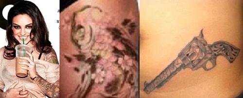 A picture of Mila Kunis' three temporary tattoos.